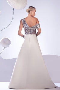 HerTrove-Embroidered bodice satin dress