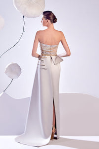 HerTrove-Strapless overlapping satin dress