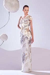 HerTrove-One shoulder embroidered satin dress