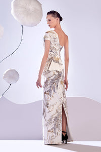 HerTrove-One shoulder embroidered satin dress