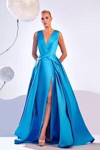 HerTrove-Sleeveless high slit satin dress 