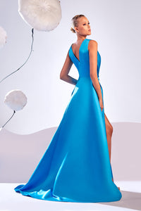 HerTrove-Sleeveless high slit satin dress 
