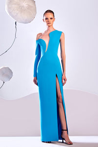 HerTrove-Asymmetrical neckline one sleeve dress