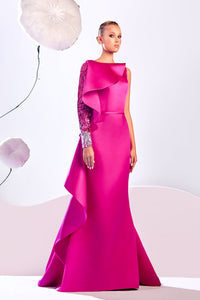 HerTrove-Ruffle detailed beaded sleeve satin dress