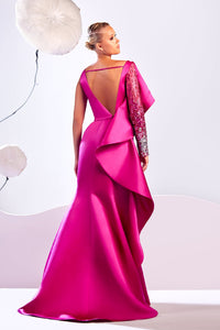 HerTrove-Ruffle detailed beaded sleeve satin dress