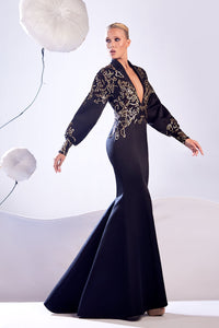 HerTrove-Puffed sleeves satin and lace dress