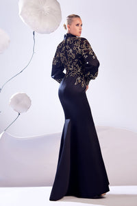 HerTrove-Puffed sleeves satin and lace dress