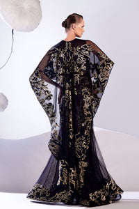 HerTrove-Tulle dress with cape and golden threads
