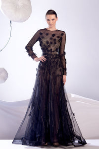 HerTrove-Embroidered tulle dress with organza flowers