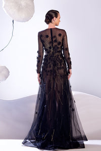 HerTrove-Embroidered tulle dress with organza flowers