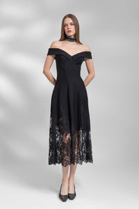 HerTrove-Off shoulder crepe dress with binding seams