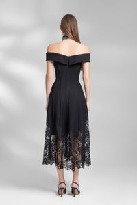 HerTrove-Off shoulder crepe dress with binding seams