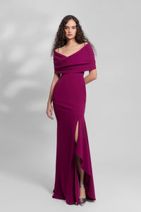HerTrove-Draped off shoulder crepe dress