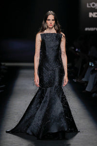 HerTrove-Fitted through knees embroidered satin dress