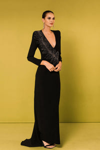 HerTrove-Long sleeves gown with embroidery 