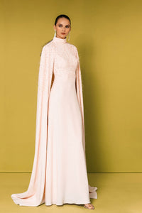 HerTrove-Cape sleeves embroidered high neck dress