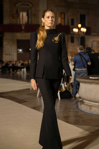 HerTrove-Jacket with scorpion broche and skirt