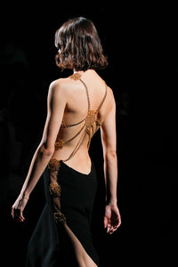HerTrove-Open back sleeveless crepe dress 