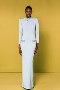 3/4 sleeves column dress with beaded collar US 16 / Light Blue 3/4 sleeves column dress with beaded collar US 16 / Light Blue