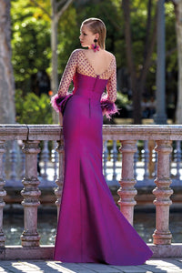 HerTrove-Bateau neckline tulle and mikado gown