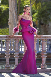 HerTrove-Bateau neckline tulle and mikado gown