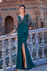HerTrove-Embroidered bodice ruffled skirt mermaid gown
