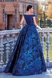 HerTrove-Off shoulder gown in floral organza fabric