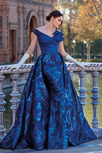 HerTrove-Off shoulder gown in floral organza fabric