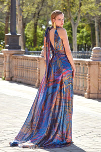 HerTrove-Halter neck printed flowy dress