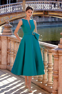 HerTrove-Framed shoulders midi mikado dress