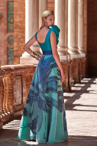 HerTrove-Structured bodice printed organza dress