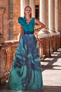 HerTrove-Structured bodice printed organza dress