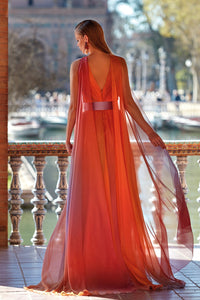 HerTrove-Pleated bodice degraded chiffon dress