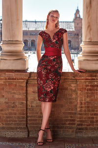 HerTrove-Floral organza knee length dress