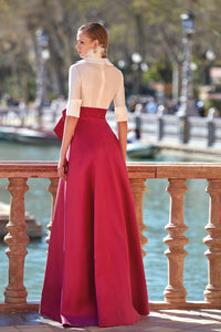 HerTrove-Plunging neckline blouse with evase skirt