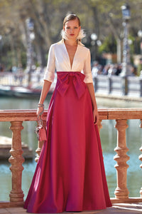 HerTrove-Plunging neckline blouse with evase skirt