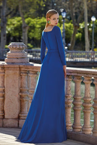 HerTrove-Square neckline long sleeves crepe dress