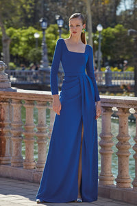 HerTrove-Square neckline long sleeves crepe dress