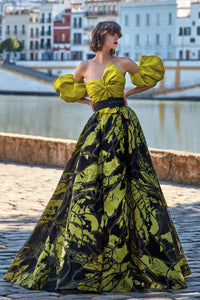 HerTrove-Puff sleeves top with brocade organza skirt