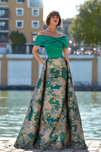 HerTrove-Off shoulder organza jacquard gown