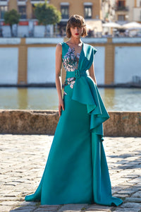 Sophisticated bodice embroidered mikado dress FR 34 / Green Sophisticated bodice embroidered mikado dress FR 34 / Green