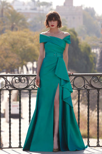 HerTrove-Side ruffled pleated jacquard dress