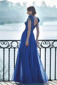 HerTrove-Georgette dress with rhinestones and feather
