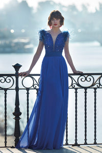 HerTrove-Georgette dress with rhinestones and feather