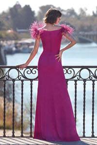 HerTrove-Pleated bodice crepe dress with feathers