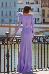 HerTrove-Crepe dress with biased edge asymmetrical neckline