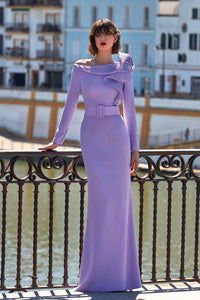 HerTrove-Crepe dress with biased edge asymmetrical neckline