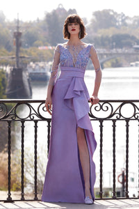 HerTrove-Beaded bodice jacquard dress