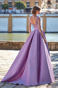 HerTrove-3/4 sleeves beaded dress with overskirt