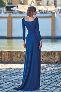 HerTrove-Squared neckline belted crepe dress